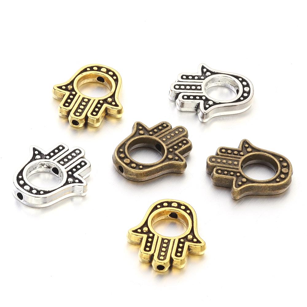 20pcs 3 Colors Hamsa Hand Beads 14.5x13mm Small Fatima Alloy Plam Spacer Beads For DIY Jewelry Making Handmade Necklace Findings