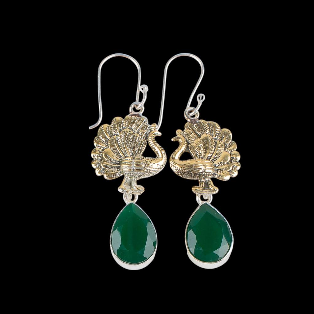 Grüner Onyx Edelstein 925 Sterlingsilber Schmuck Handgefertigt Hochzeitsohrringe 2,20" EE-44-16