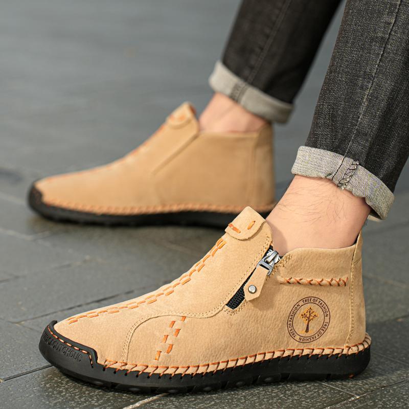 Handmade Leather Casual Shoes For Men Sneakers Men Flat Footwear Zipper Leather Plus Size Shoes Men Leather Original