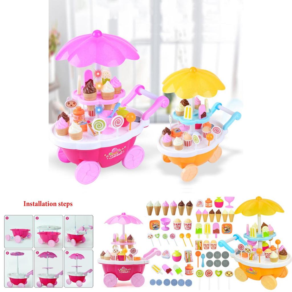 Premium 39pcs Kids Cake Food Ice Cream Cart Shop Toy Pretend Play Set With Music