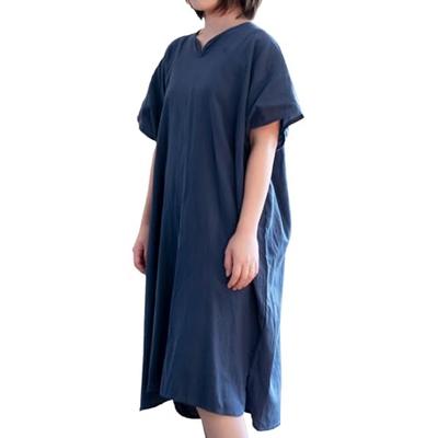 [Tramparan] Bath Gauze Dress - Wearable Towel Loungewear - Lightweight Summer Gauze Dress - 100% Cotton - (Navy)