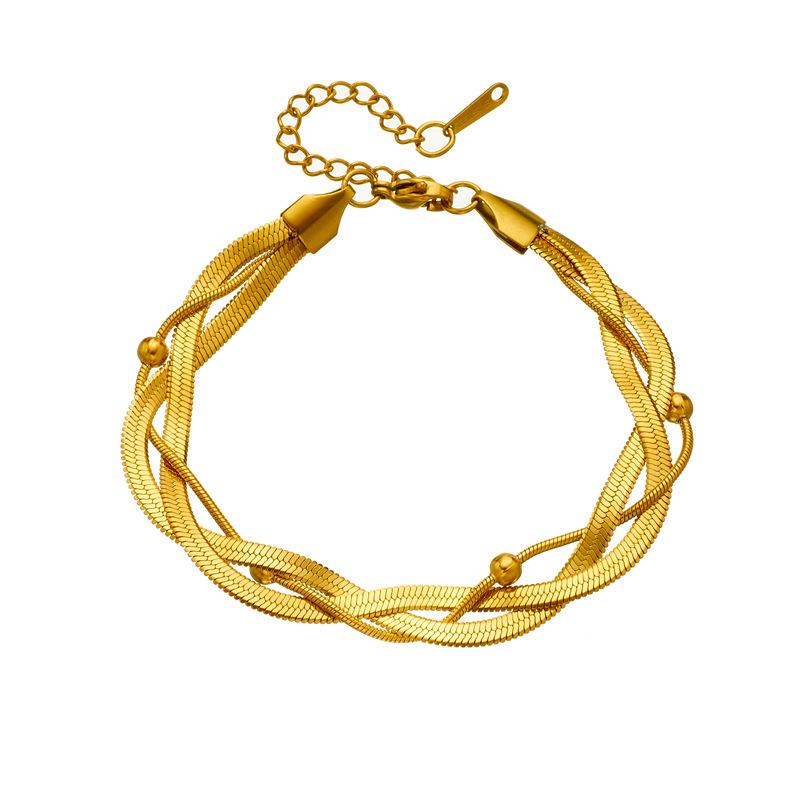 Gold Plated Layered Herringbone Bracelet Dainty Twist Chain Bracelet for Women