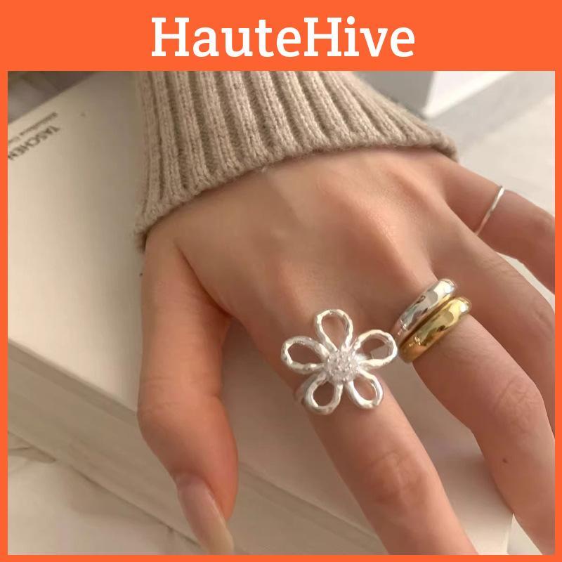 Trendy And Fashionable Large Flower Design Ring For Women Adjustable Open Style