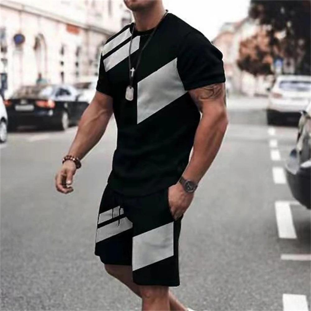 Set Estivo Sportivo Super Street Shooting da Uomo, Set Due Pezzi, T-shirt, Pantaloncini, Set Casual Stampato