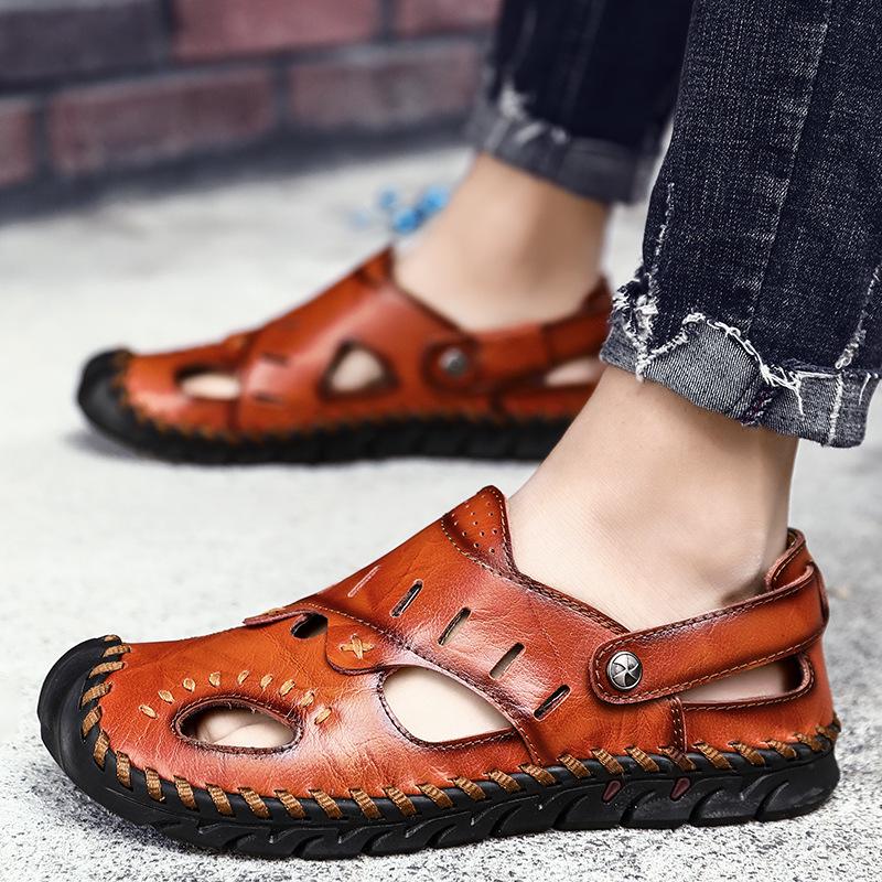 Men's Sandals Summer Soft Sandals Comfortable Men Shoes Genuine Leather Sandals Big Size Soft Outdoor Men Roman Sandals 698