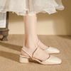 Fashion Multi Designs Apricot Women's Sandals Cover Toe Chunky Heel Office Lady Sandals Fashion French Butterfly Knot Beads Women Shoes