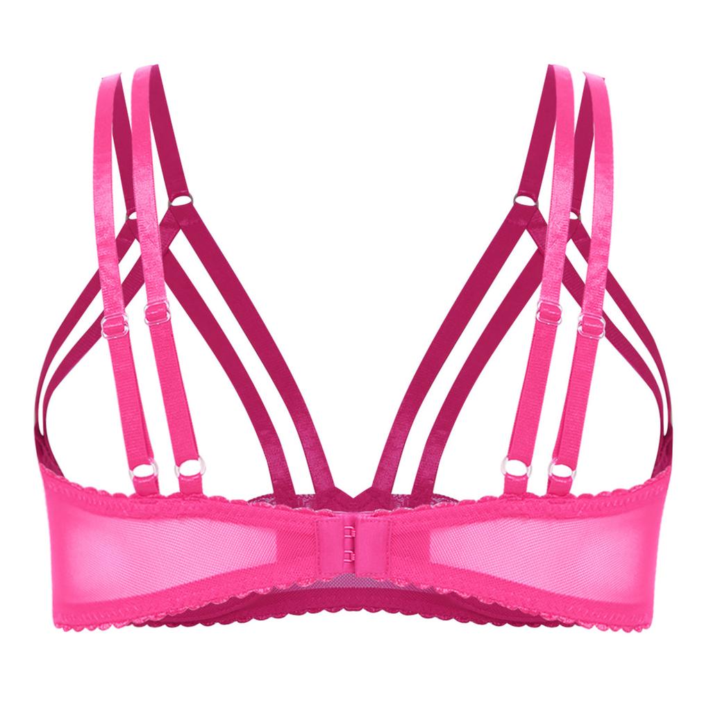 Womens Lace Underwire Bra Quarter Cup Balconette Double Strap Push Up Top Date Night Party Lingerie
