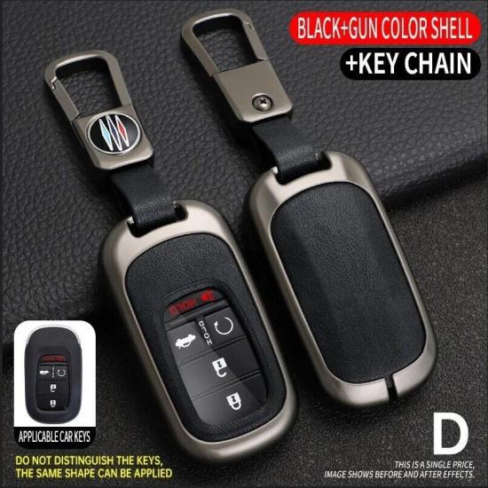 For - Honda CR-V Civic Accord Zinc Alloy Remote Smart Key Fob Cover Case Black Gun With Chain1