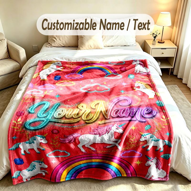 Fantasy Magic Theme Custom Blanket Personalized Name & Text Customized Soft Warm Throw Blanket Home Decor
