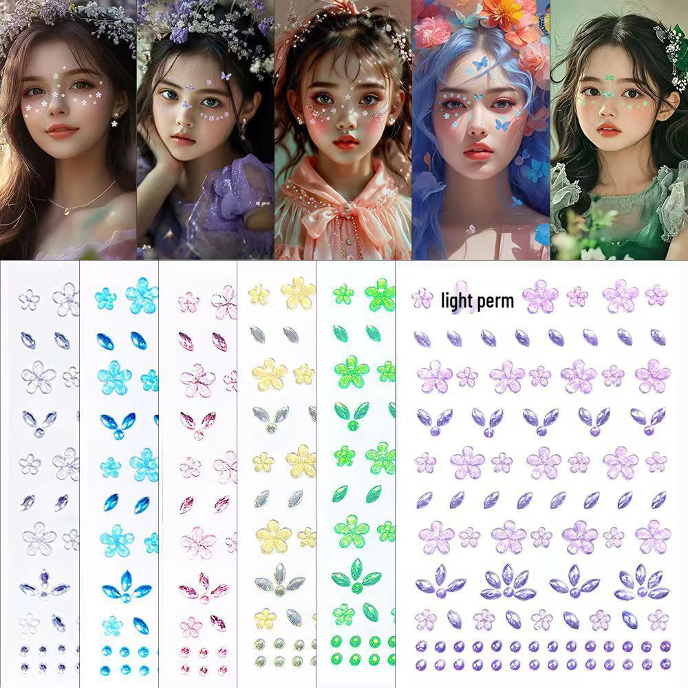 3D Stereoscopic Rhinestone Four-Leaf Clover Face Sticker Ornament