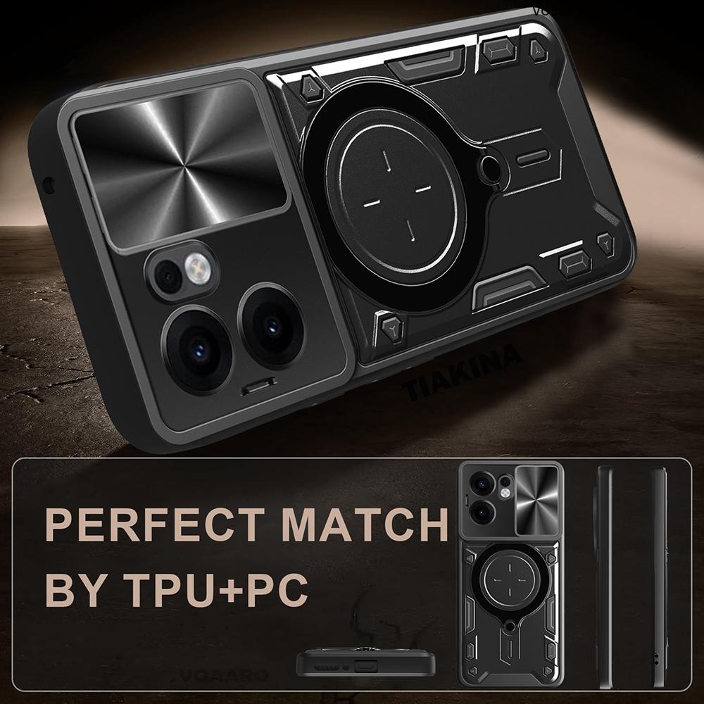 Slide Lens Push Window Armor Funda for OPPO Reno13 F Case for Reno12 Reno13 Reno 12 13 Pro F 5G Case Magnetic Ring Stand Cover