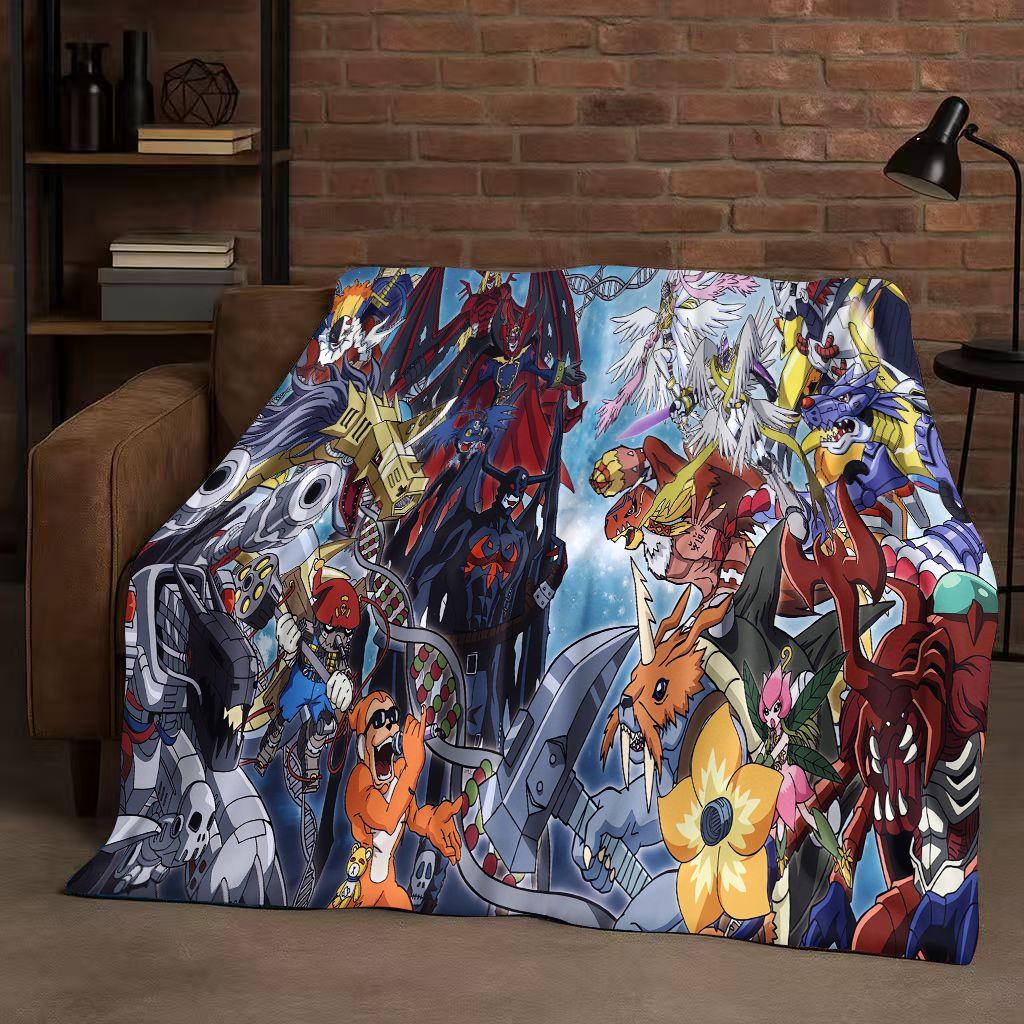 3D Cartoon Digimon Adventure Angemon Flannel Blanket,Soft Warm Plush Throw For Home Bedroom Bed Sofa Cover Picnic Office Kids