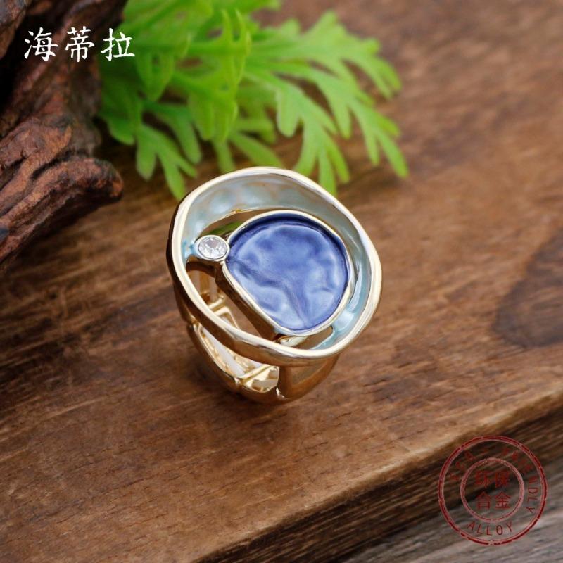 New enamel color hollow geometric ring elastic ring women's simple versatile irregular lotus leaf ring