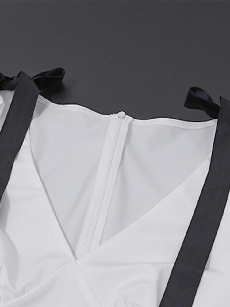 Bogen Patchwork V-Ausschnitt Kurzarm Damenkleid Sommer Party A-Linie Damen Lange Robe