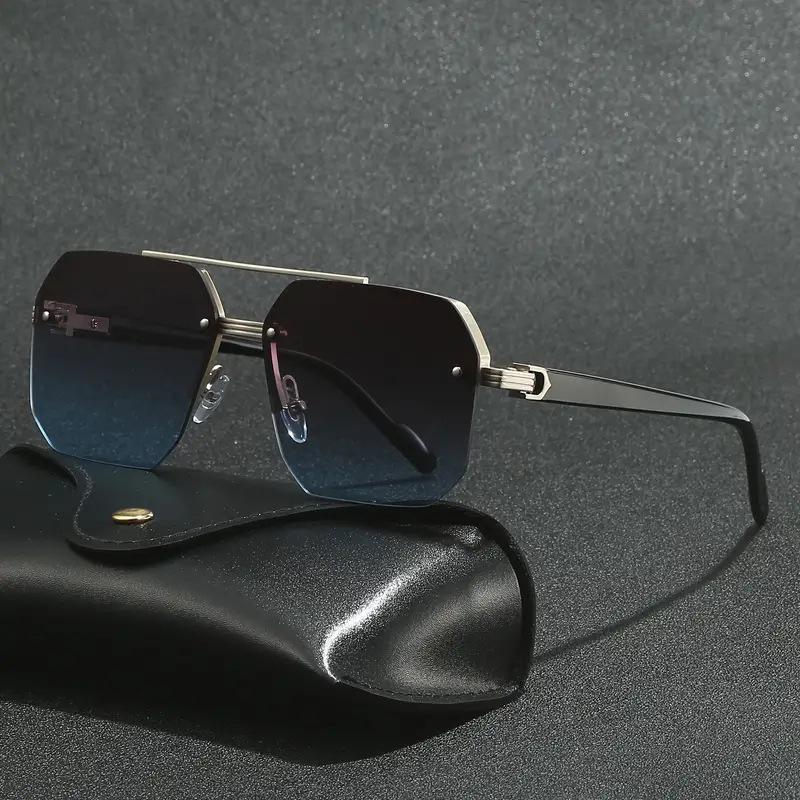Double Beam Square Aviator Sunglasses, Unisex Half Frame European-American Style