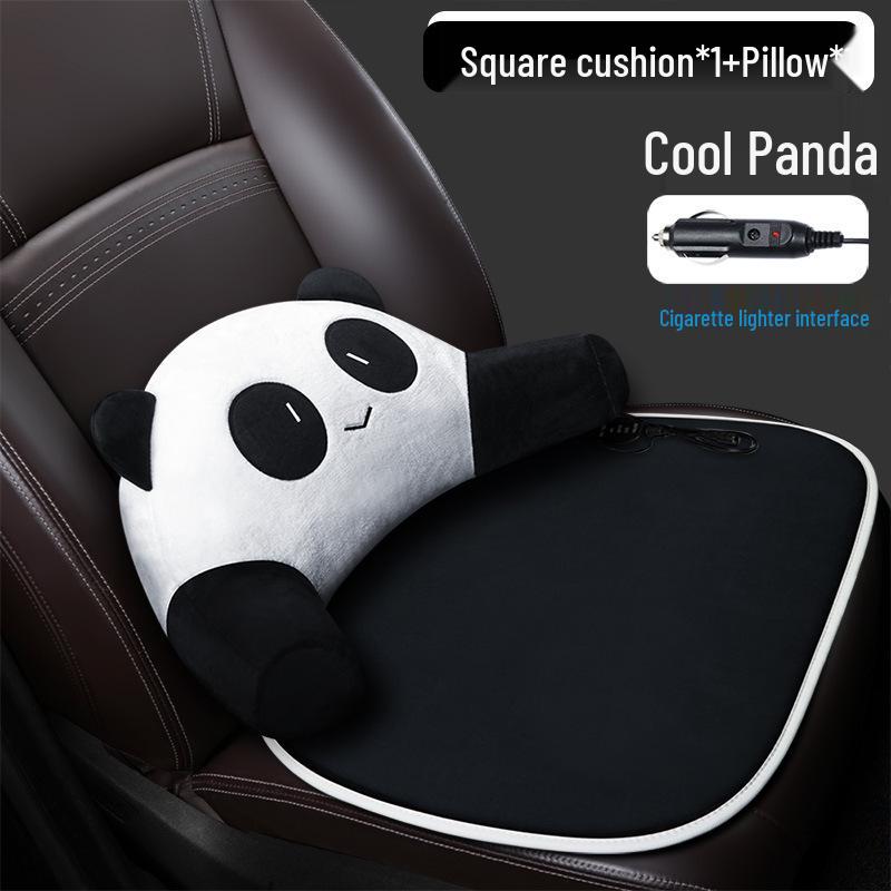 Cartoon Doll Style Heated Car Seat Cushion Set - Three Pieces for Winter Comfort