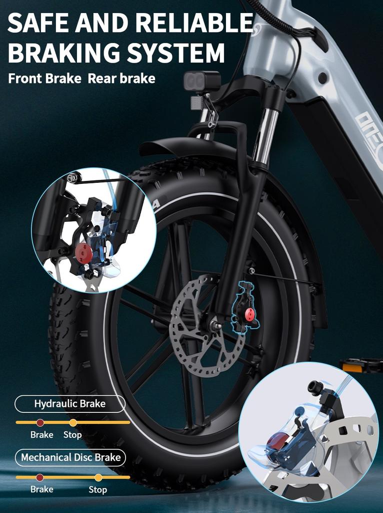 ONESPORT OT08 Elektrické kolo 500W Motor 48V 18Ah Baterie 20palcové Tlusté Pneumatiky E-Bike s Hydraulickou Kotoučovou Brzdou pro Všechny Terény