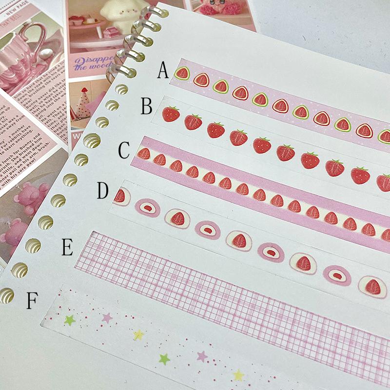 Korean Ins Cute Strawberry Grid Decoration Adhesive Tape Girl Heart Handbook DIY Scrapbooking Journal Collage Material Stickers