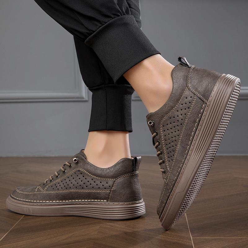 New Male Comfortable Skate Shoe 2024 Genuine Leather Fashion Casual Shoes Men Classic Hollow Out Mens Sneakers Luxe Men Shoe