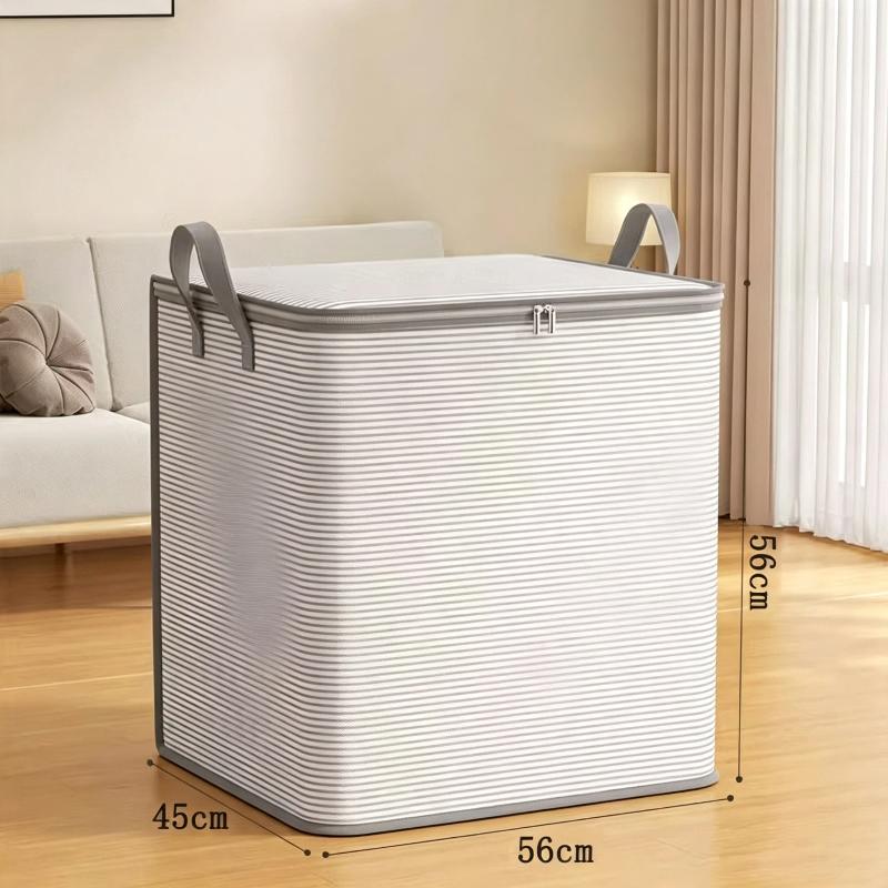 Grey Striped Large Capacity Zipper Storage Bag Dustproof Portable Pouch for Home Bathroom Towel Classification Organization