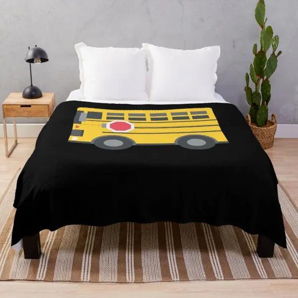 Cute Cartoon Bus Pattern Flannel Throw Blanket King Queen Full Size Super Soft Lightweight Warm for Coach Travel Sofa Blanket