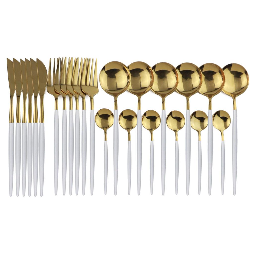 Gold Cutlery Set 24 Piece Tableware Sets Dishes Knives Spoons Forks Stainless Steel Dinnerware Set