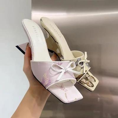 Fashion Bow Women's Slippers Designer High Heels Shoes Sexy Heeled Sandals 2025 New Brand Summer Pumps Party Flip Flops Zapatos De Mujer