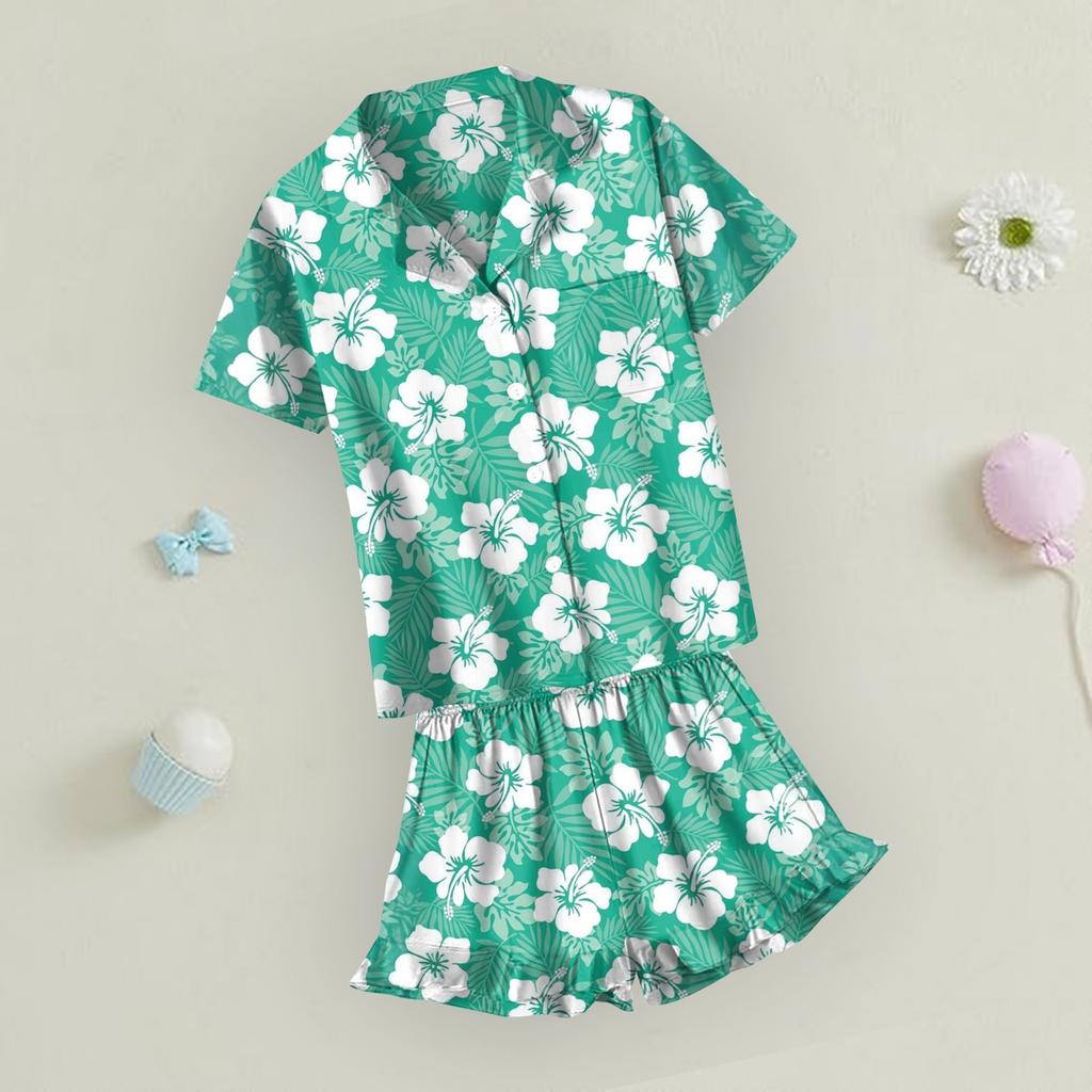 Dětské Domácí Oblečení Pyžamový Set Top s Krátkým Rukávem Šortky Dvoudílný Set Svrchní Oblečení Hrací Kardigan Oblečení