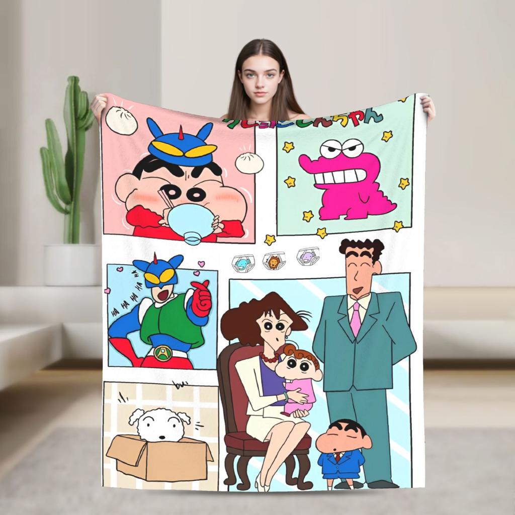 Cute Cartoon Crayon Shin-chan Blanket  Wool Funny Breathable Throw Blankets for Home Textile Decor