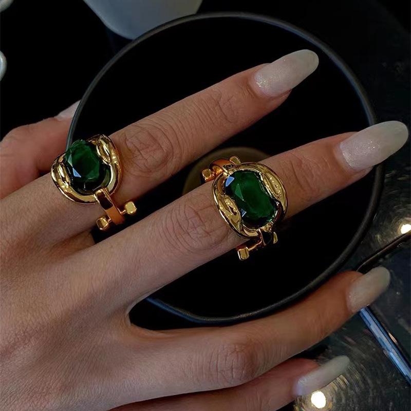 Vintage Emerald Bamboo Joint Statement Ring Adjustable
