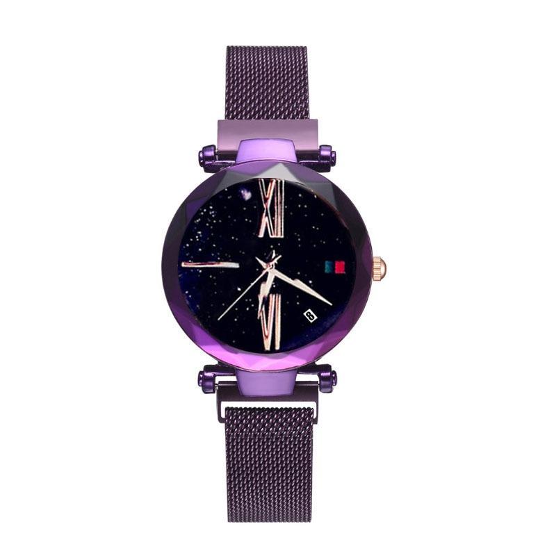 Stylish Women's Prismatic Glass Starry Sky Stainless Steel Bracelet Quartz Wrist Watch