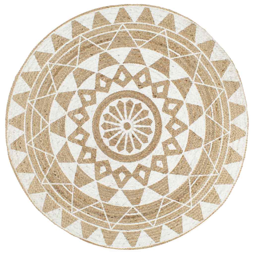vidaXL Teppich Handgefertigt Jute Weißer Druck 90 cm weiß