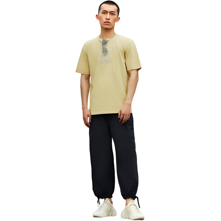 Li Ning T Shirts Unisex Yellow Crew Neck Moderate Straight Fit AHSS144-2