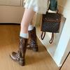 Short boots women's retro western cowboy boots autumn and winter boots thick leather martin boots sleeve knight boots.