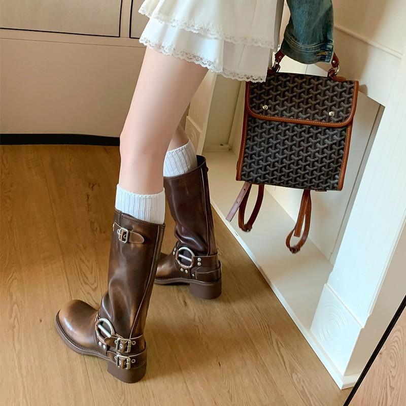 Short boots women's retro western cowboy boots autumn and winter boots thick leather martin boots sleeve knight boots.