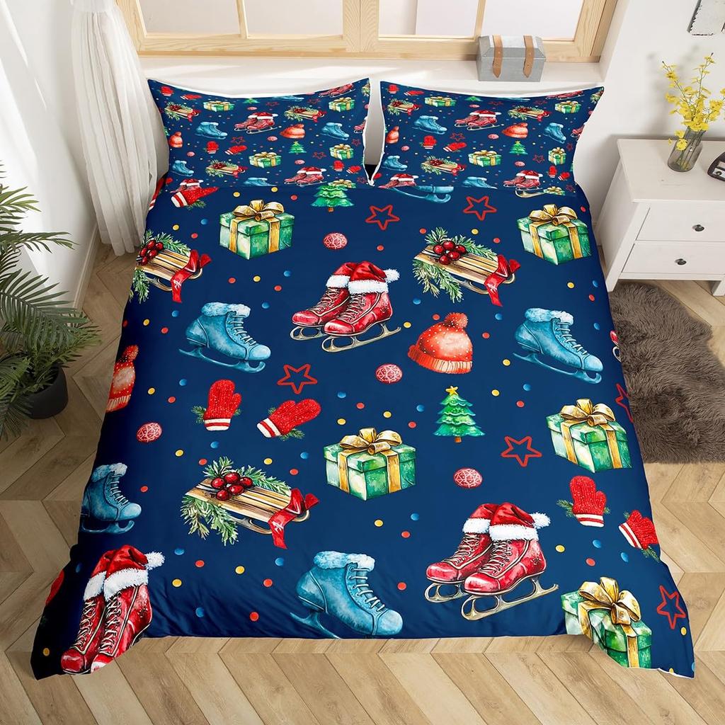 Ice Skating Duvet Cover Set For Kids Teens Queen Size Lightweight Down Quilt Covers 2 Pillowcases 1 Comforter Cover No Comforter