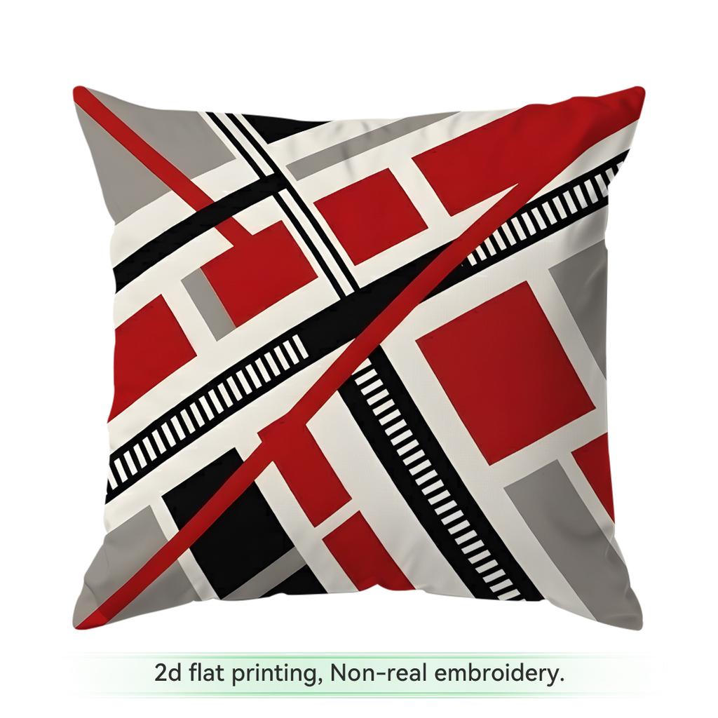 1 Red And Black Geometric Bag Cushions Pillowcase Polyester Cushion Cover Throw Pillow Pillowcover Home Car Sofa Decor