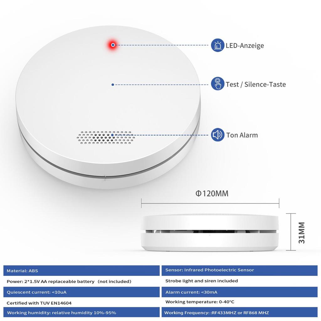 Smart WiFi Smoke and Fire Alarm Detector with Sound and Light Alerts
