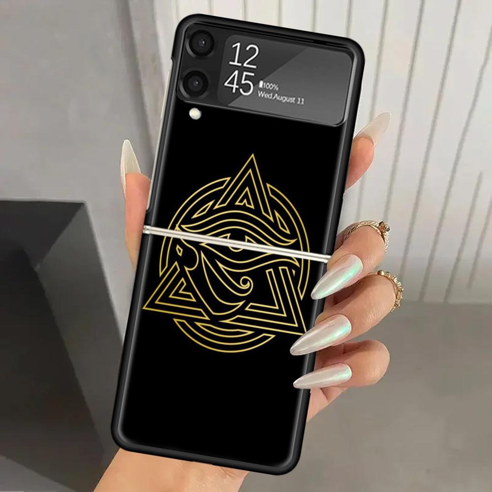 Sacred Eye of Horus Egypt Fresco Hard PC Phone Case For Samsung Galaxy Z Flip 6 5 4 3 Black Cover ZFlip6 Flip5 Flip4 5G Foldable