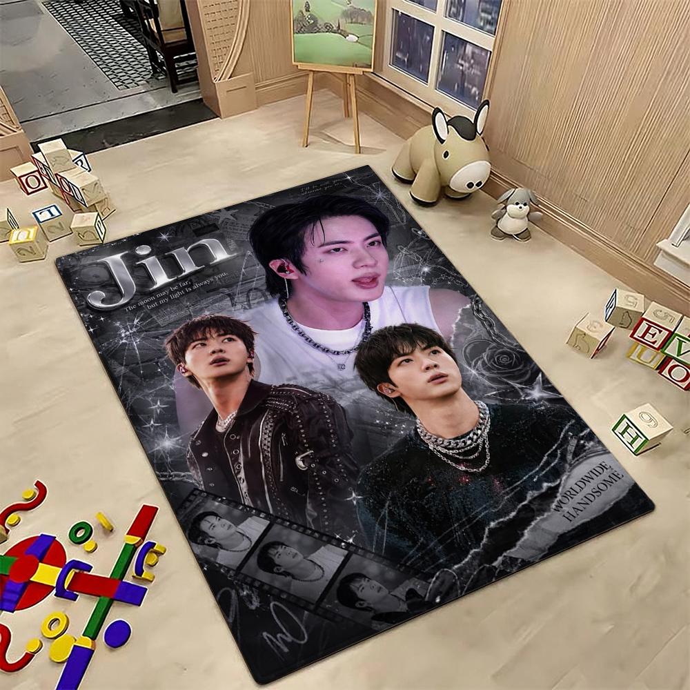 Idol Jin Stylish Black Fashion Indoor Rug Soft Texture Nonslip Carpet For Bathroom Kitchen Home Party Decor Valentine'S Day Gift