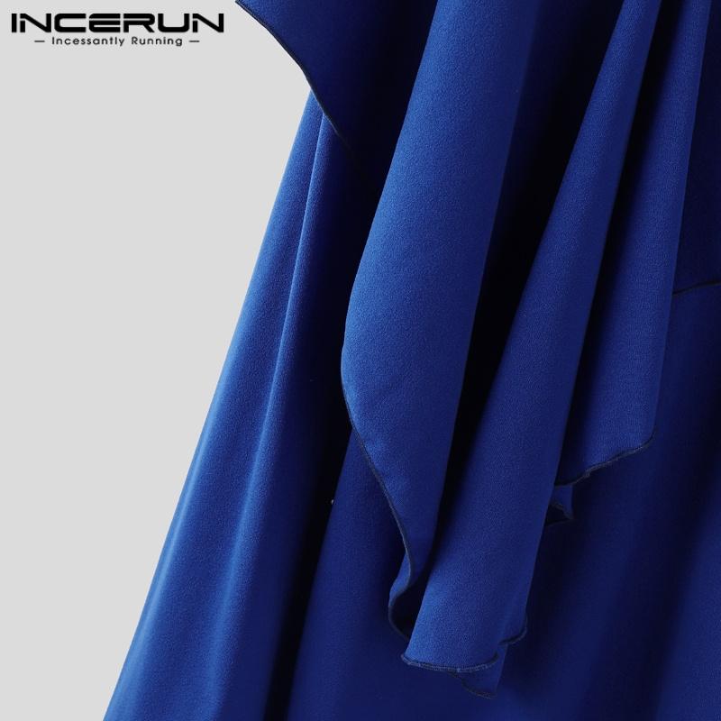 INCERUN Autumn Men High Cowl Neck Long Sleeve Ruffled Irregular Casual Tops T-shirts