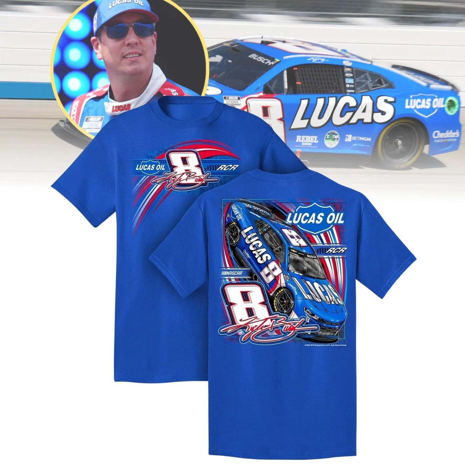 Kyle Busch Lucas Oil #8 Royal 2-Spot Tribute Racing Graphic Tee M