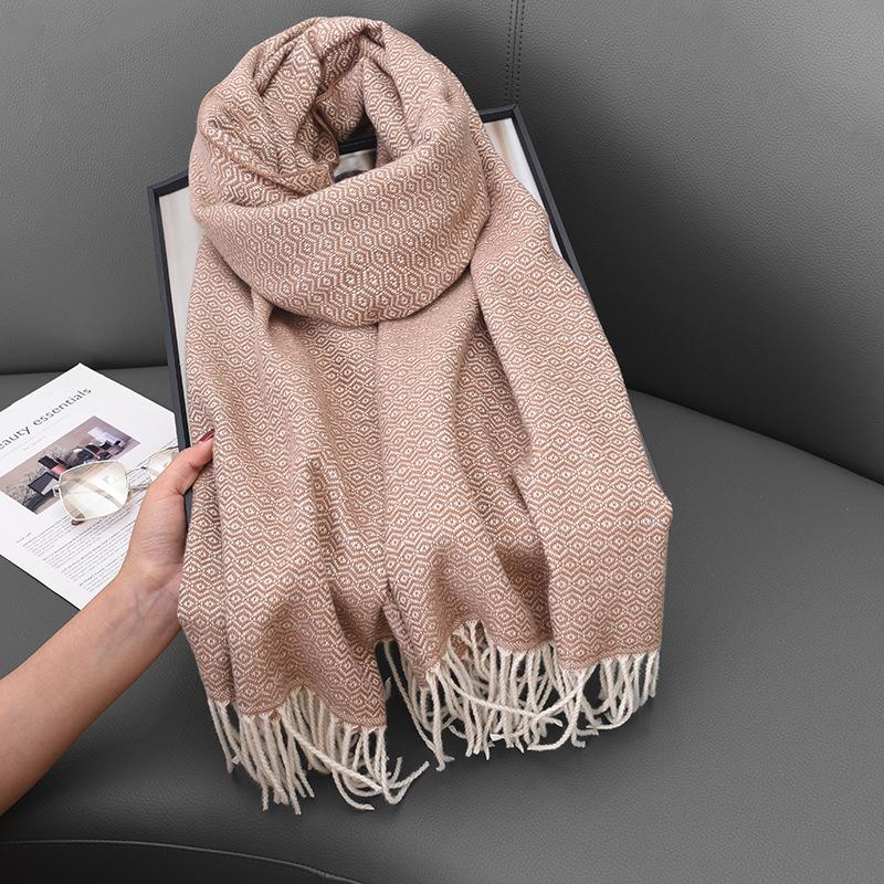 Scarf Exquisite in Honeycomb Mid Length Tassel Shawl High End Cold Proof and Warm Versatile Couple Student Scarf