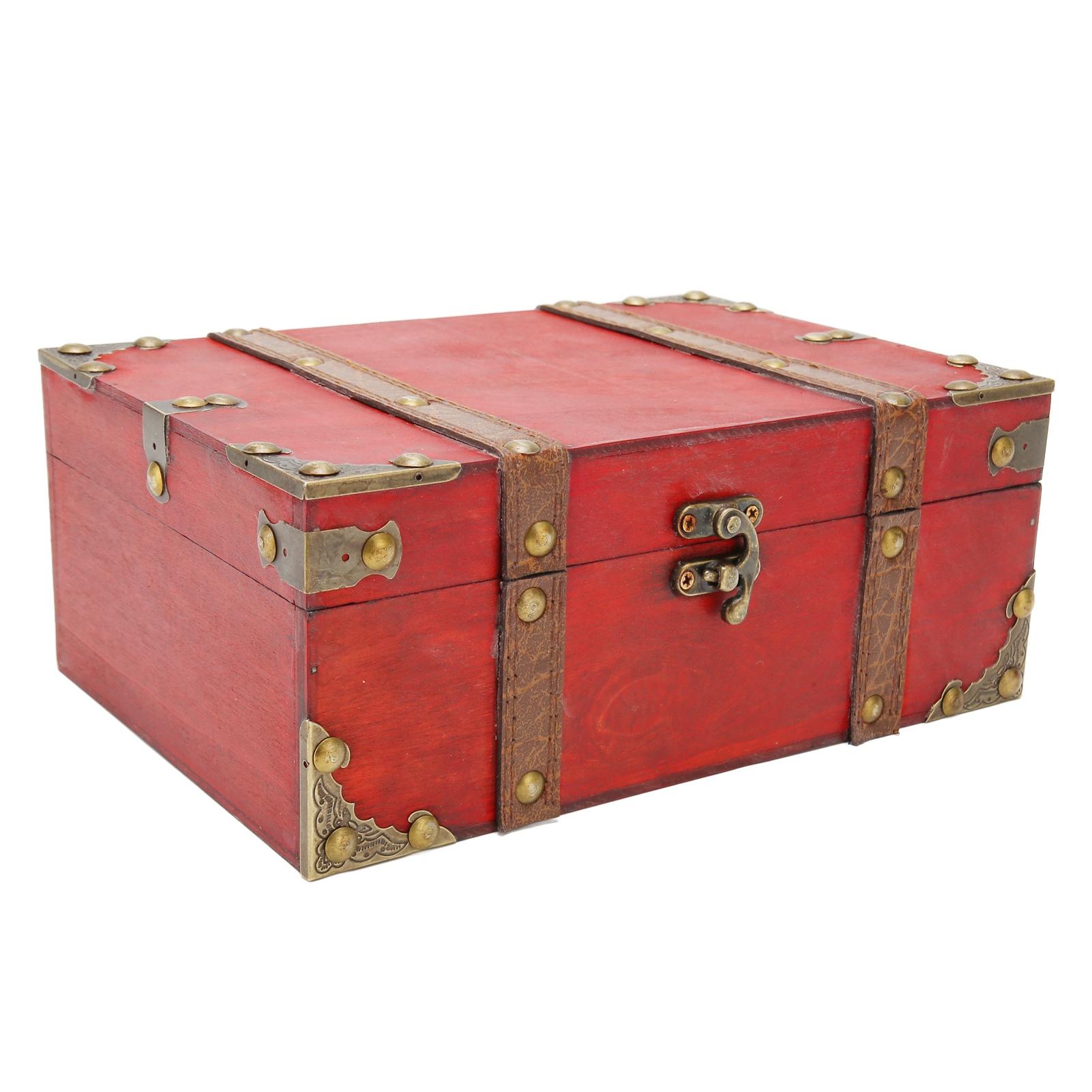 1PC Vintage Wooden Treasure Chest Large Capacity Rectangular Box with Reinforced Corners for Photos Postcards Jewelry Storage чёрный 3760₽