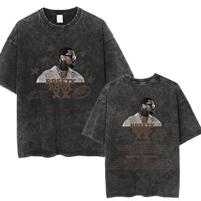 Chris Brown Breezy Bowl XX Konzerttour Gewaschenes T-Shirt Vintage Hip Hop Gothic T-Shirt Herren Oversize Baumwoll-T-Shirt