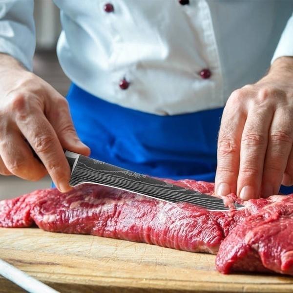 Cuțite din oțel inoxidabil Set 10 bucăți Imitație model Damasc Cuțite de bucătărie Santoku Cuțite de tăiat cuțite cu capac pentru cuțite