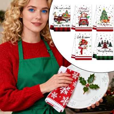 Vánoční kuchyňské utěrky 5 kusů Slavnostní utěrka na nádobí Santa Claus Los Sněhulák Skřítek Vánoční utěrky na sváteční párty Domácí stolování