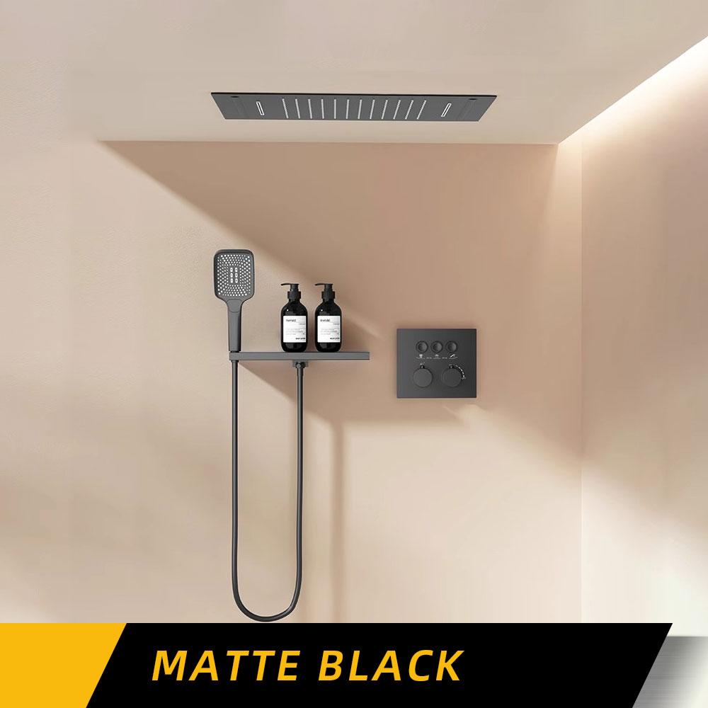 

Встраиваемый термостатический смеситель для душа с потолочной душевой головкой и полкой из бронзы, настенный смеситель и кран для горячей и холодной воды в ванной комнате