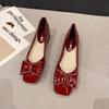 Scarpe da Sposa Rosse Classiche alla Moda Donna Scarpe a Punta in Pelle Laccata Tacco Medio 3cm Mary Janes Scarpe Basse da Ufficio Donna con Fiocco