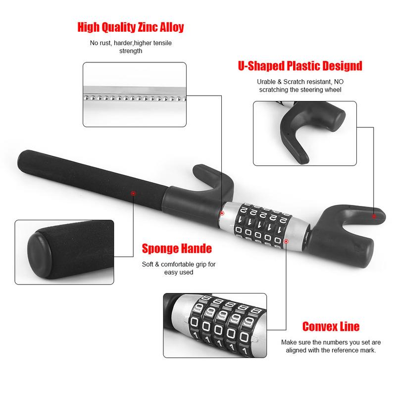 Car Steering Wheel Lock With 5 Digit Password Anti Thef Lock Automobile Safety Accessories For Sedan Suv Truck Most Car Can Use